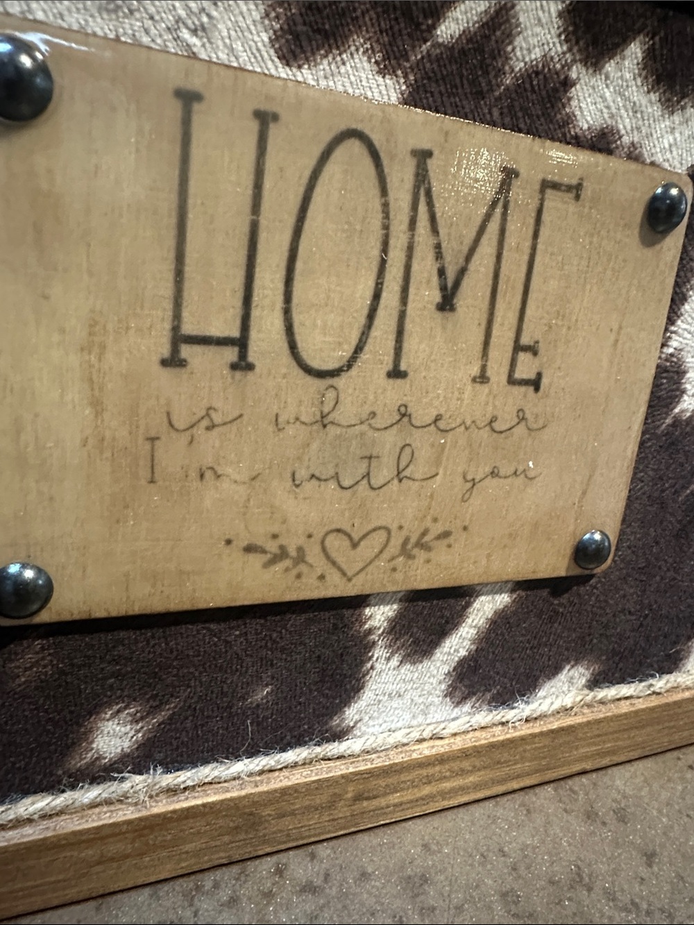 Hand Made Rustic Cowhide HOME Wall Plaque - Brown and White - Picture 2 of 4